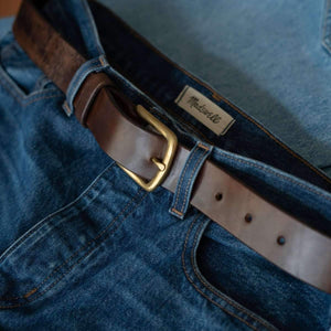 Oldis BL1: Solid brass buckle with thick custom leather belt - Oldis Road - 43052628410415